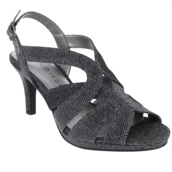 KAREN SCOTT/ NEW Size 8 / Belindah Pewter Metallic Open Toe Slingback Heels - Picture 1 of 6